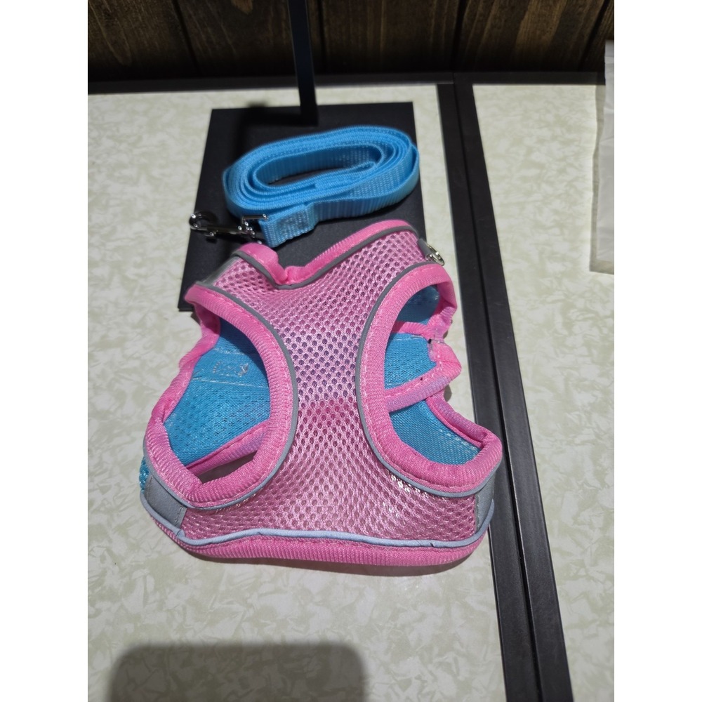 X-Small Pink & Blue Dog Harness W/leash